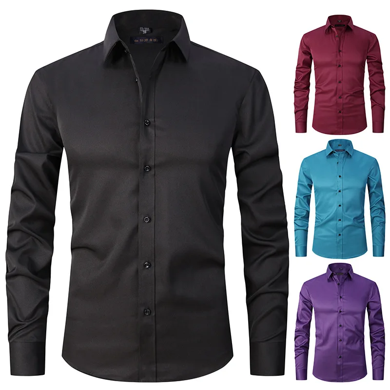 Nueva camisa Multicolor de Color sólido a la moda para hombre, camisa informal de manga larga para hombre, ajustada, cómoda, de talla grande 55-110KG