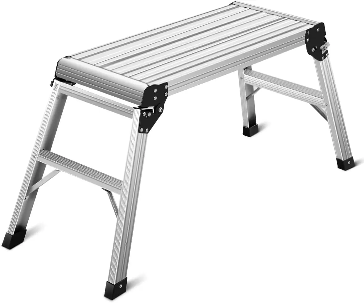 Piattaforma da lavoro in alluminio, panca a forbice 150 kg, tappetino antiscivolo, chiusure di sicurezza, garage domestico