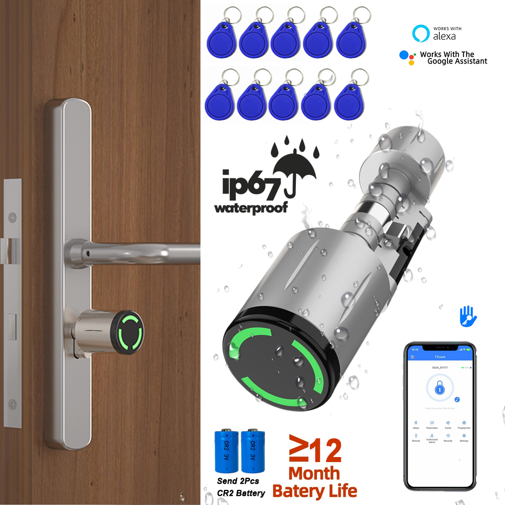 Serrure de porte électronique intelligente, étanche IP67, cylindre TTLock, contrôle par application, Anti-perceuse, serrure d'accès à distance