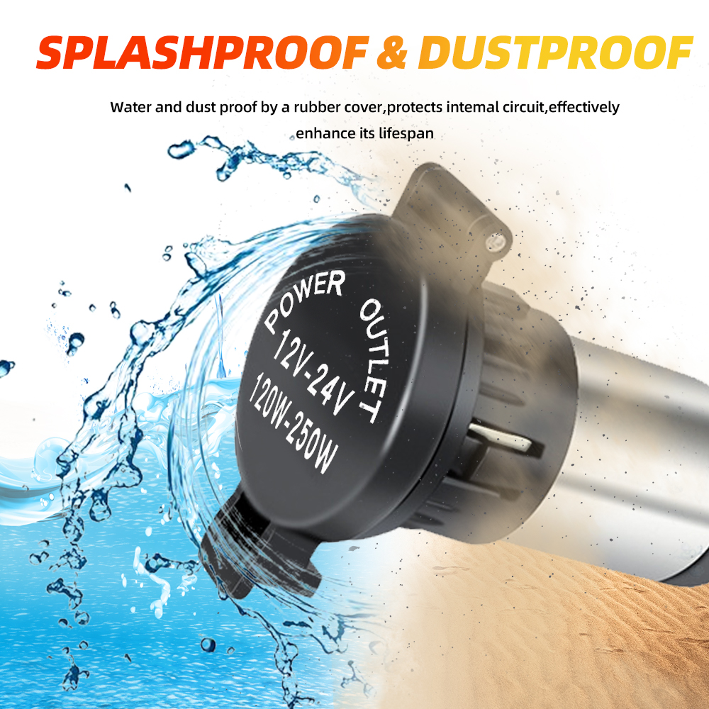 12V-24V 120W-250W 車 10A シガーライターメスソケット電源プラグ 防水カバーケース付き