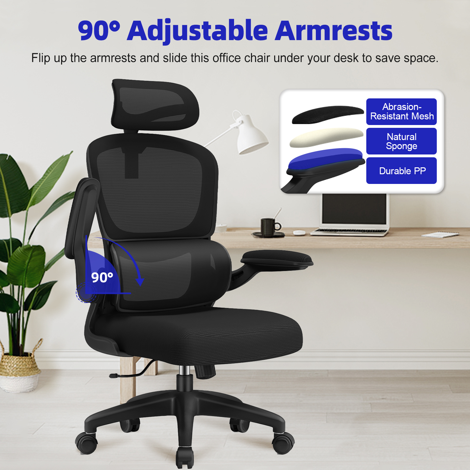 AUTHMIC Chaise de Bureau Ergonomique - Inclinaison 135°, Siège Réglable en Hauteur, Accoudoirs Rabattables, Appuie-Tête Réglable｜Certification CE