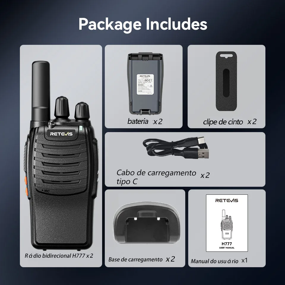 Retevis H777 2PC walkie talkie walkie talkies de longo alcance Rádios Walkie-talkie Profissional Compacto Portátil Rádio em dois sentidos Tipo-C