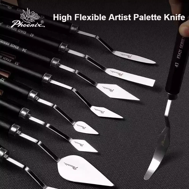 PHOENIX – couteau à Palette hautement Flexible, couteaux de peinture d'artiste en acier inoxydable, manche en bois, spatule de peinture pour peinture acrylique à l'huile 1 pièce