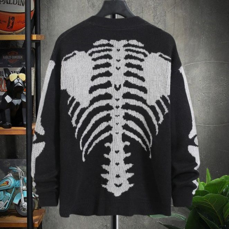 2023 Harajuku Herbst Winter männer Halloween schädel gedruckt langarm strickjacke V-ausschnitt taste unten mantel y2k vintage Pullover Ins