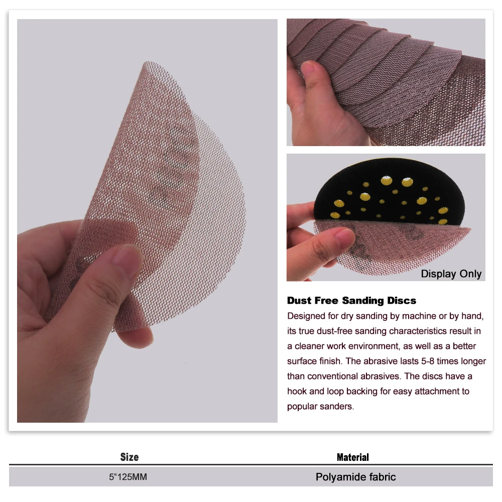 10 ชิ้น 5 นิ้ว 125 มิลลิเมตรแผ่นขัดตาข่าย Hook & Loop Abrasive Dust Free Disc Anti - Blocking Sharp บดกระดาษทรายสําหรับเฟอร์นิเจอร์ไม้