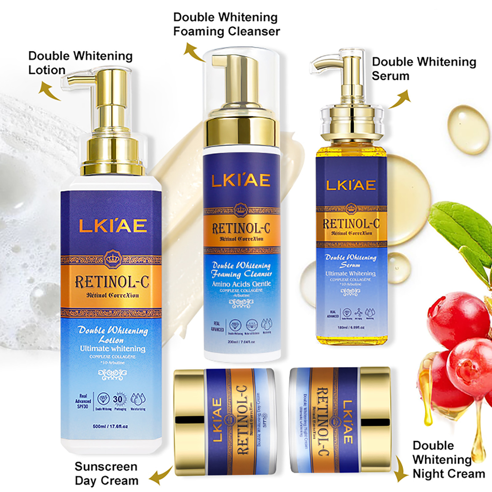 Conjunto de loção iluminadora brilhante, limpador, lavagem, rejuvenescedor, feminino, clareamento facial, conjunto de cuidados com a pele (novo) para pele escura