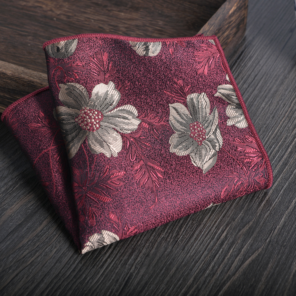 24 cm Herfst Winter Mode Bladeren Gedrukt Pochet Voor Mannen Polyester Bruin Gestreepte Zakdoek Bruiloft Bruidegom Pak Hanky