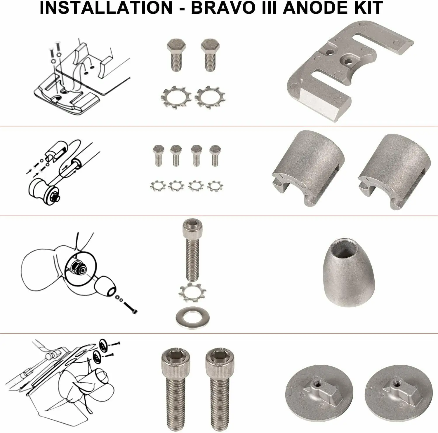 Kit de ânodo Chuang Qian para 2004+ Mercruiser Bravo III 3 unidades de substituição para CMBRAVO3KITA, 888761 Q02, 888761 Q04