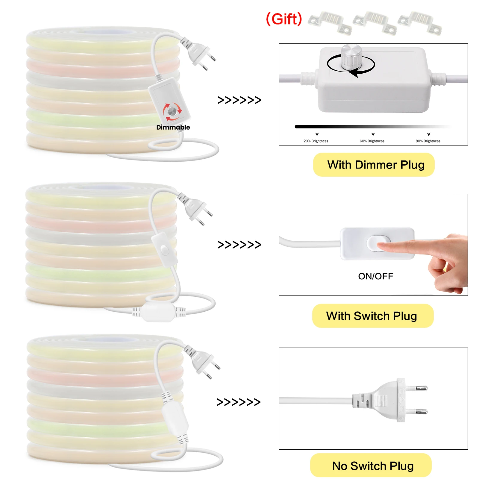 Faixa de luz led cob 220v com interruptor/plugue dimmer super brilhante 288leds/m ip65 3000k 4000k 6000k decoração interna e externa de alta qualidade