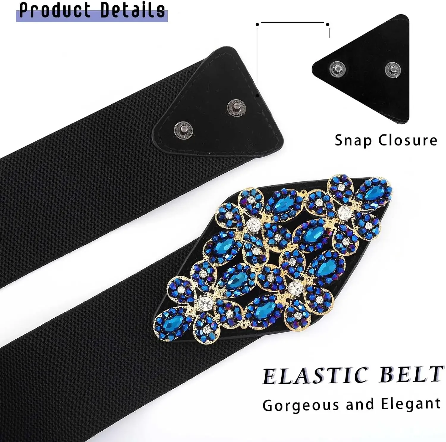 Cinto elástico de strass preto largo feminino azul cintos elásticos flor cintura jóias acessórios para vestido