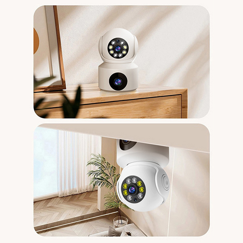 Cámara giratoria de doble lente 6K WiFi vigilancia seguimiento automático Audio bidireccional Monitor de visión nocturna a Color cámara web inteligente para interiores