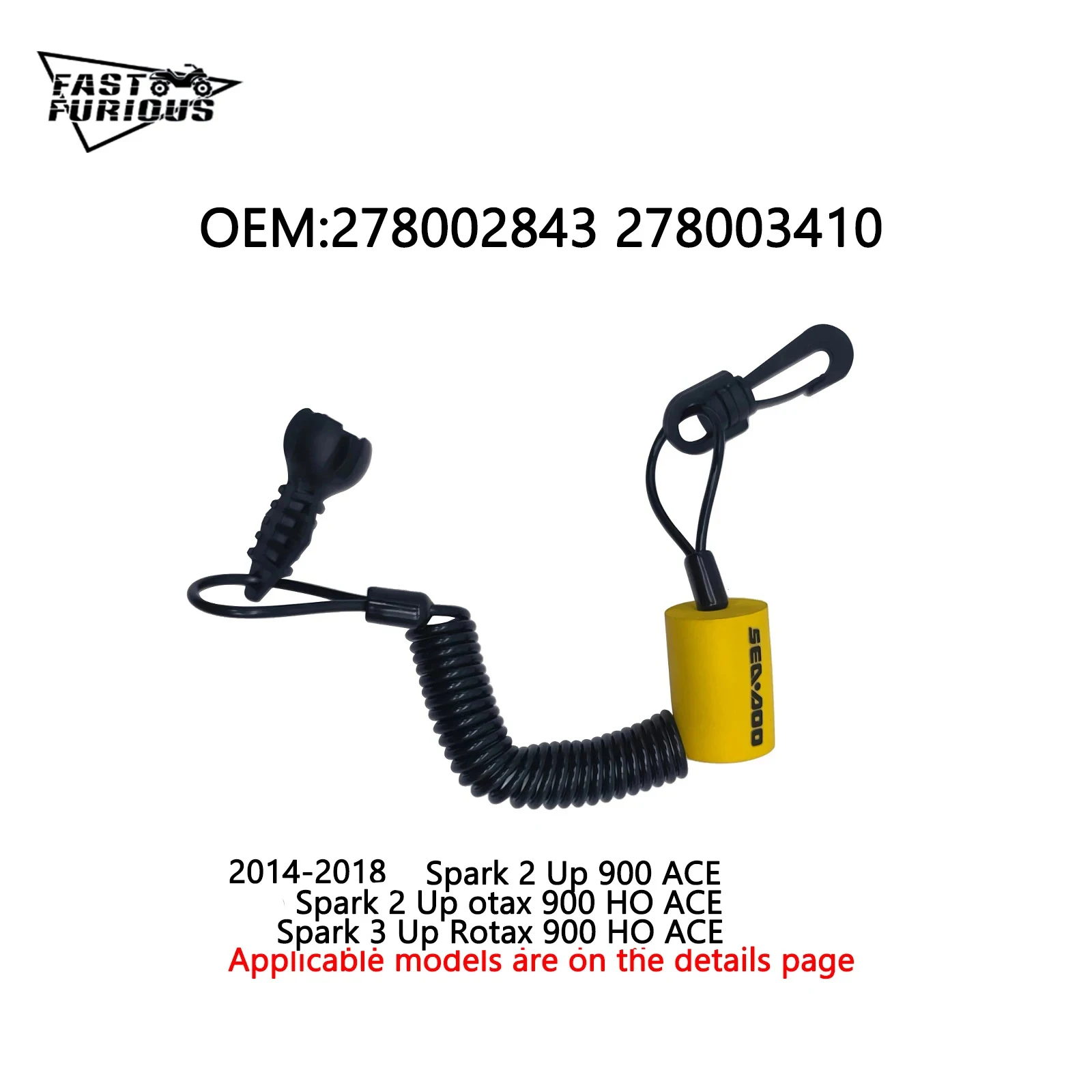 Плавающий ключ для страхового ремешка Spark Clip на тросе для Seadoo 278002843 278003410