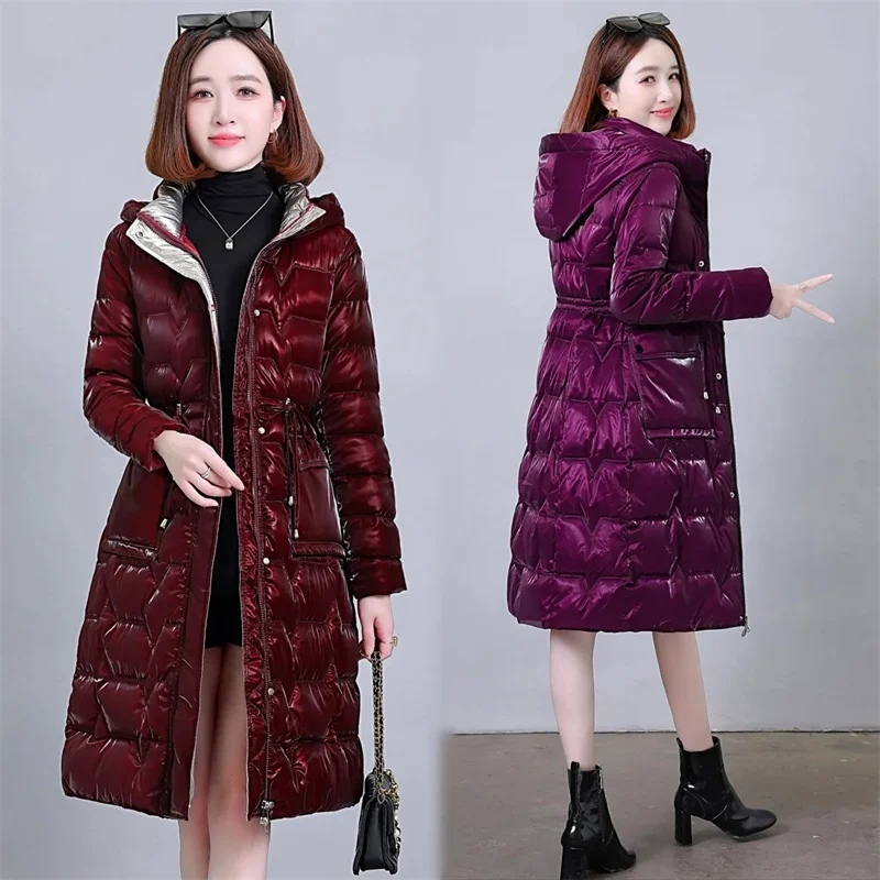 Abrigo grueso de algodón largo a prueba de viento para mujer, Parka larga con capucha y cordones, moda de invierno 2023
