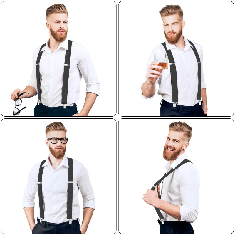 Men's Heavy-Duty 2-Inch Wide Adjustable Elastic Work Suspenders with Sturdy Clips X-Back Design for Durable Support