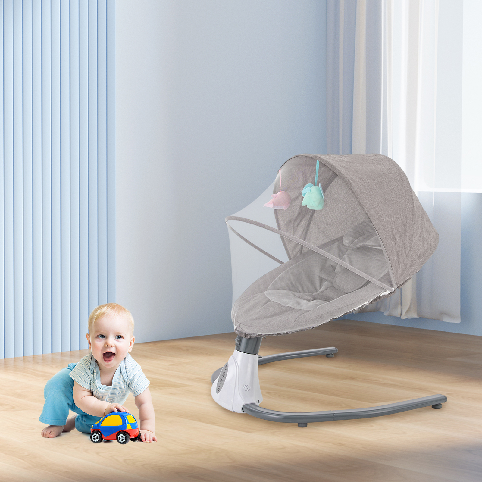 Berceau électrique pour bébé, berceau à bascule automatique avec musique Bluetooth et télécommande pour nouveau-nés