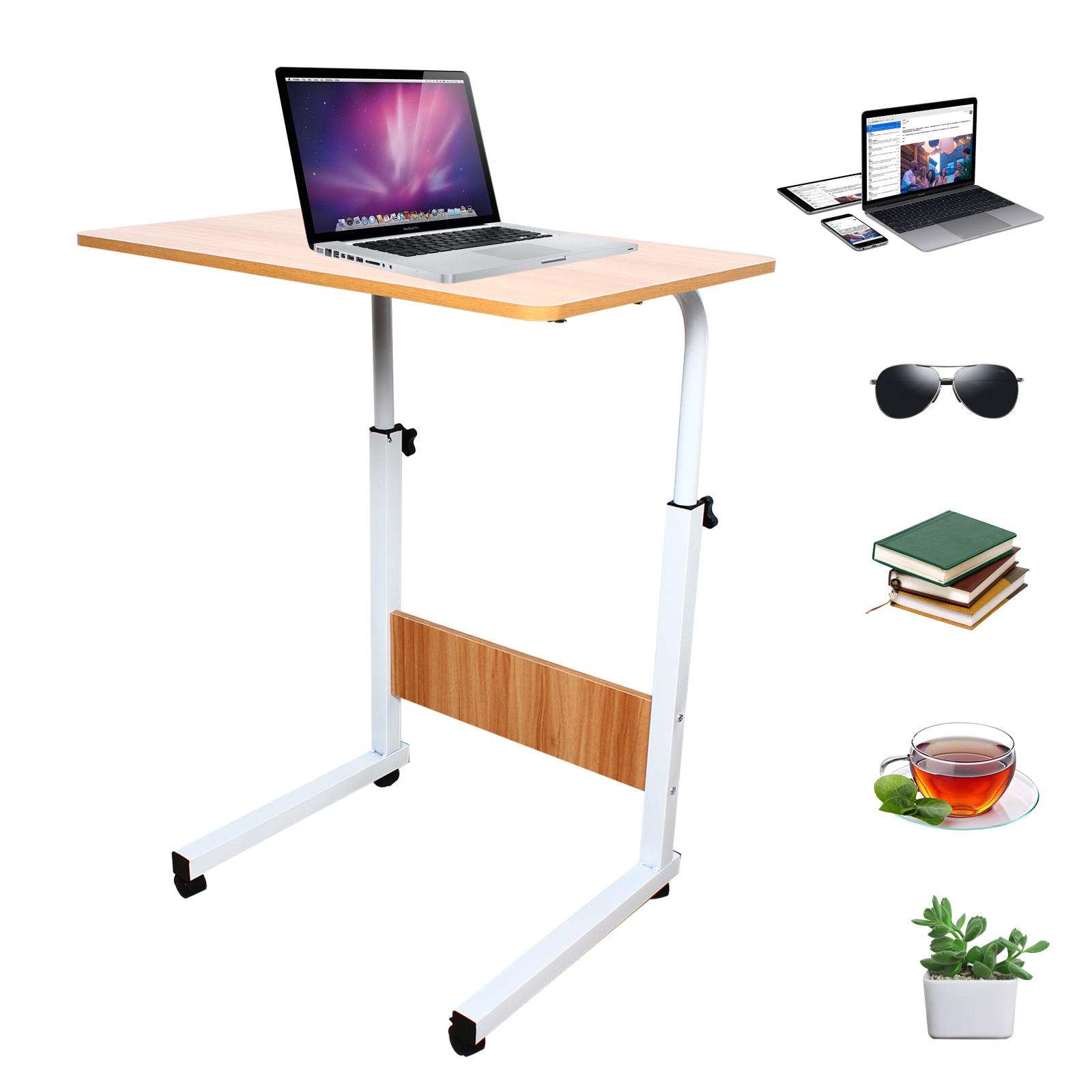Kantoor Desktop Bureau Computer Hout Thuis Studie Laptop Werkplek Hoogteverstelling met universele wielen