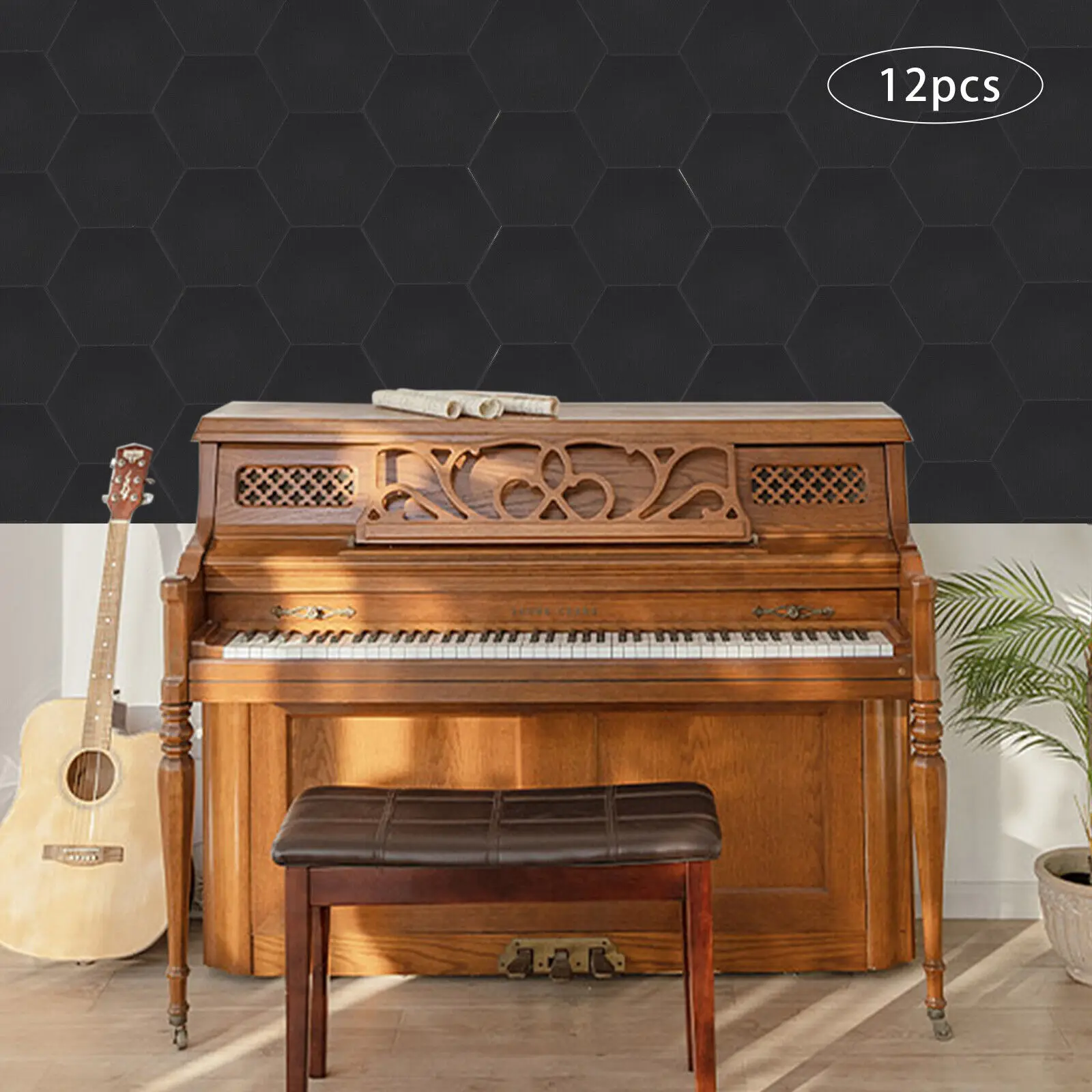 12 Stück sechseckige Acoustikplatten selbstklebende High-Dichte-Schallabsorber 30 x 35 cm