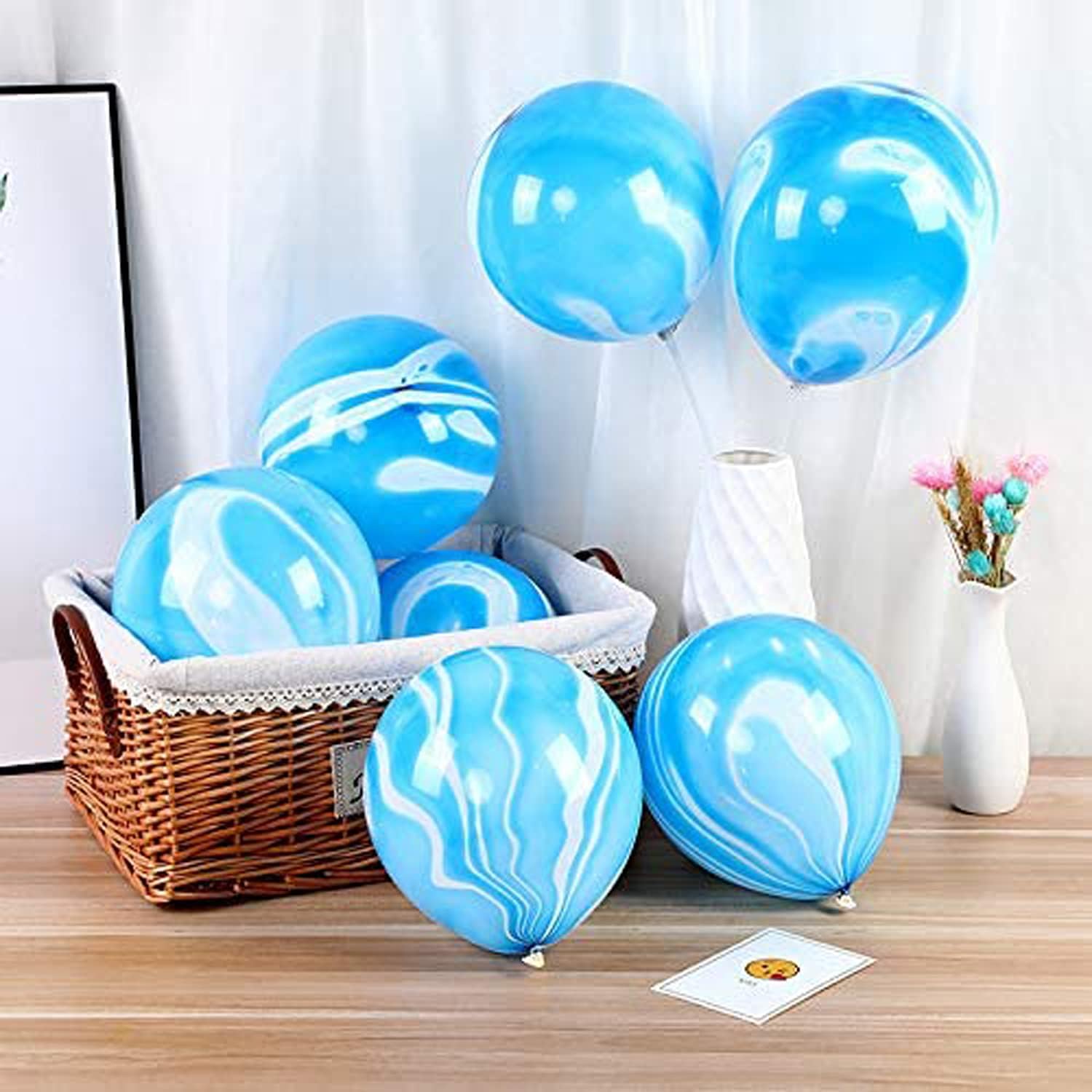 40 Pcs Blue Set Agate Marble Balloons Blue Confetti Balloon Wedding Valentine's Day Baby Shower Birthday Party Decorations