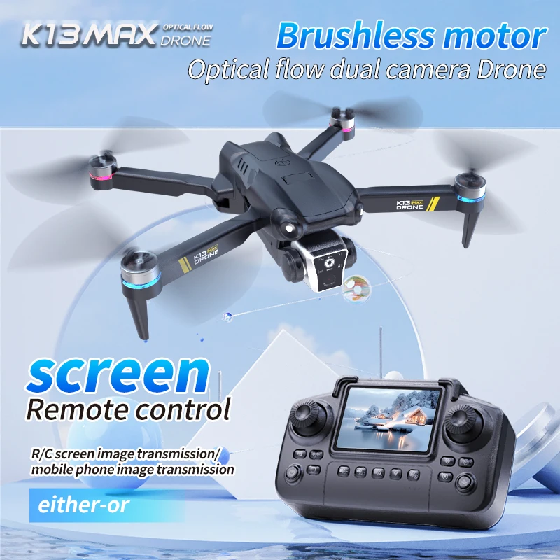 K13 max drone 8k com câmera dupla hd 5g profissional inteligente evitar obstáculos fpv wifi motor sem escova quadricóptero aéreo brinquedo presente