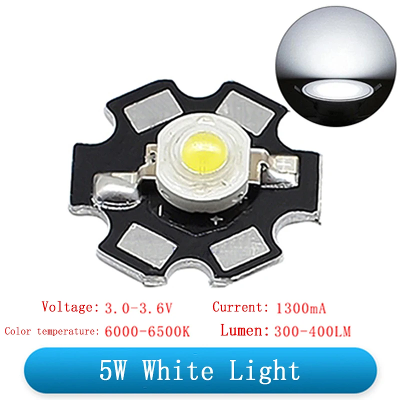 1W 3W 5W Perline LED ad alta potenza Spettro completo Bianco puro/Caldo con 20mm Black Star PCB Dissipatore di calore Substrato in alluminio Luci fai da te
