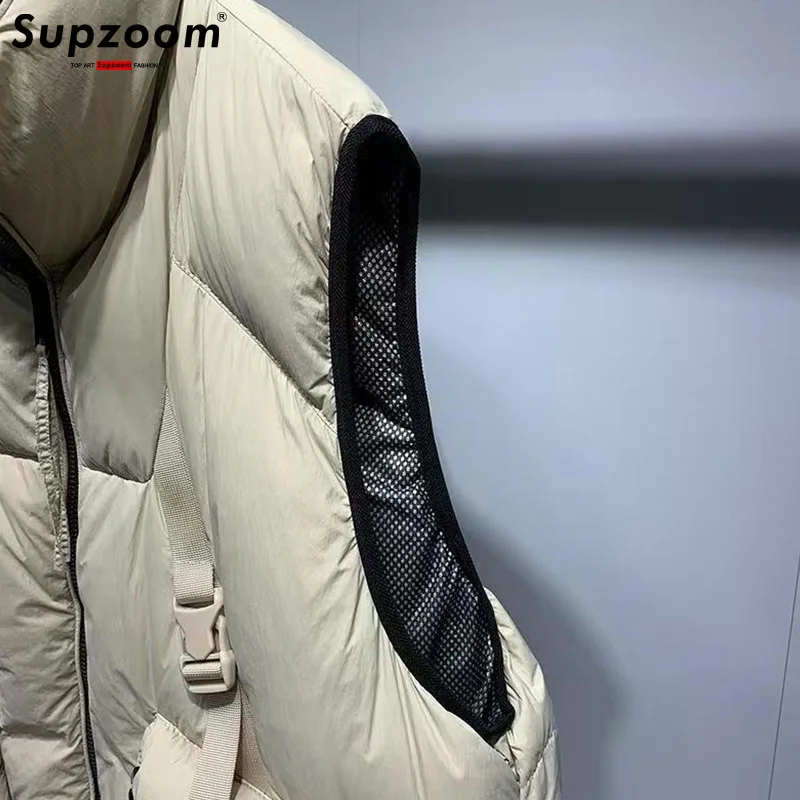 Supzoom เสื้อกั๊กขนเป็ดหนา2024สำหรับผู้ชายและผู้หญิง, คอตั้งมาใหม่ล่าสุดหนังตัวอักษรสำหรับฤดูใบไม้ร่วงและฤดูหนาว