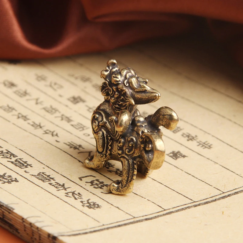 Cinese Fengshui Statua In Ottone Figurine Kylinsculpture Ricchezza Decor Prosperità Buon Yao Pi Ornamento Qilin Drago Fortuna Animale