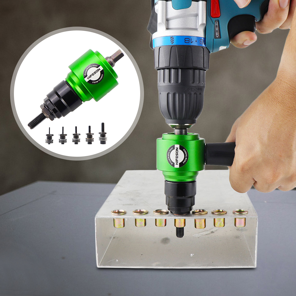 Rebite elétrico porca arma broca adaptador, Inserção removível, Pull Riveting Tool, Chave de mão, M3 a M8