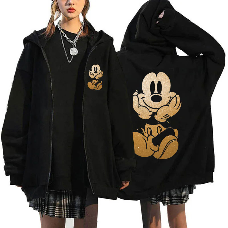 2024 herbst Kleidung Frauen Disney Rolle Spielen Mickey Maus Cartoon Zipper Hoodie Frauen Winter Mantel Fleece Jacke Koreanische Kleidung
