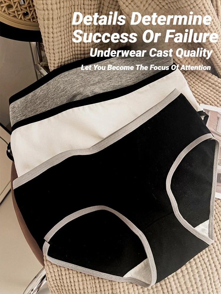 Wo3Pcs bragas de algodón para mujer, ropa interior triangular de estilo deportivo minimalista para niñas, cintura media, japonesa, blanca y negra, 3 uds.