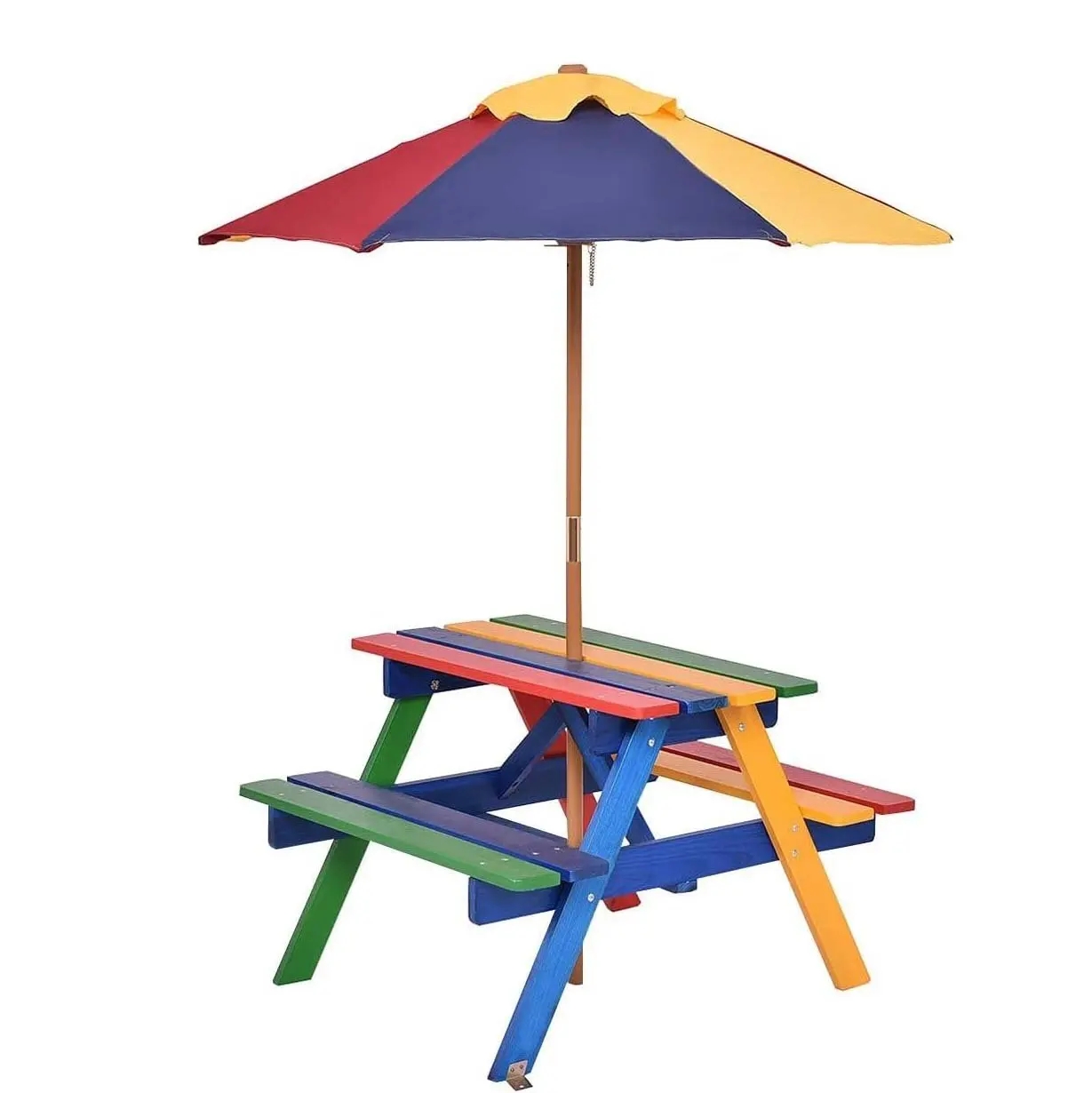 Set di sedute per bambini con ombrellone, set di sedute per bambini in legno massello, mobili da giardino per uso esterno