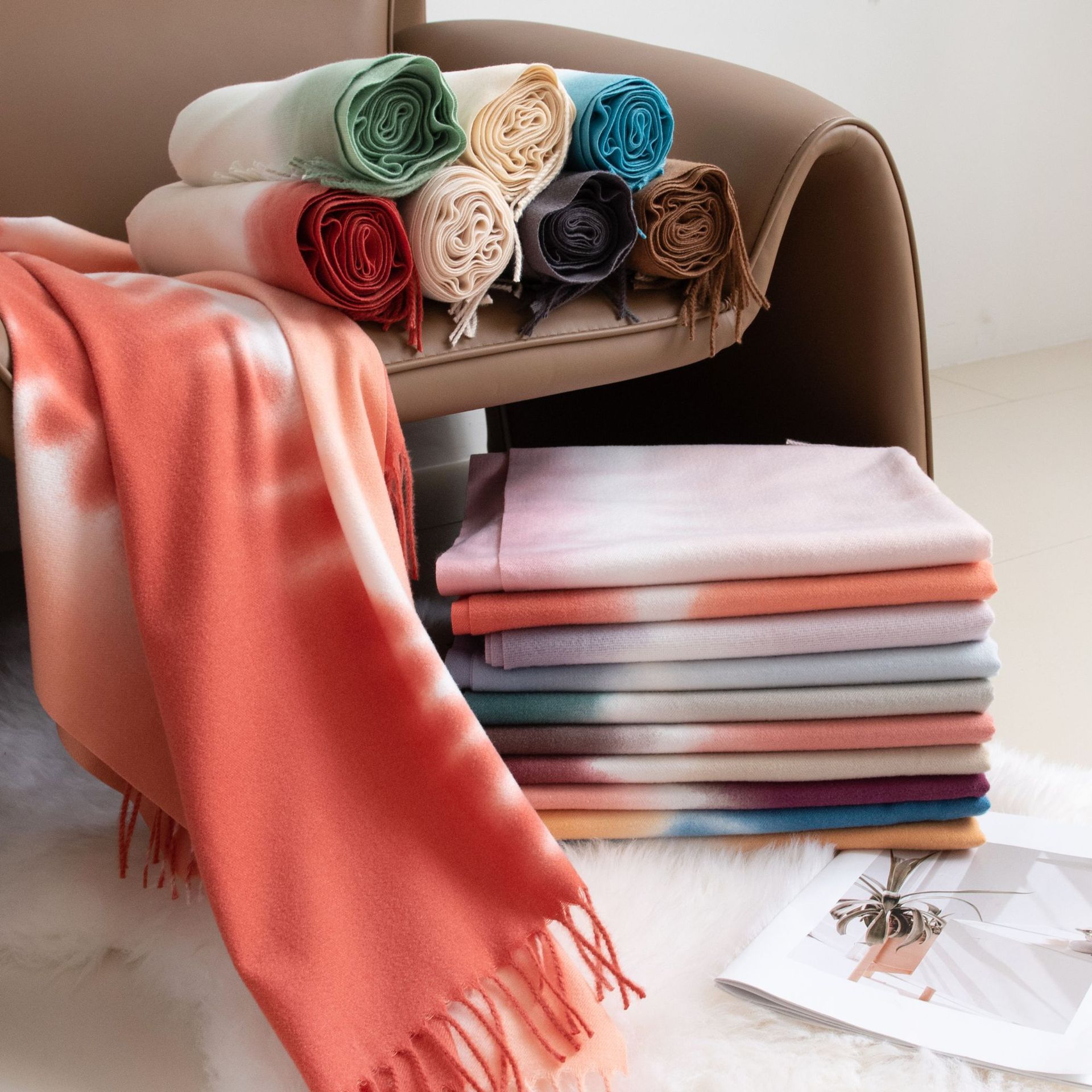 Neue Elegante Dame Stil Gradienten Schal Für Mädchen Senior Gefühl herbst-winter Schal Imitation Kaschmir Warm Neck W039