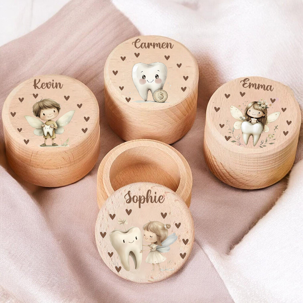 Персонализированное имя, деревянная коробка для зубов, зуб на память, пуповина, кудри, коллекционная коробка, подарок для детского душа, подарки на день рождения
