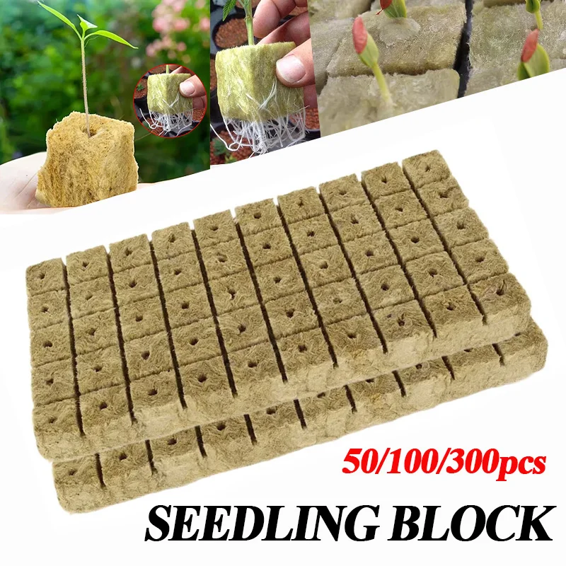 50/100/300pcs 25x25mm Stonewool Hydroponic Grow Media ก้อนก้อนพืช Soilless พื้นผิว Seededed Rock ขนสัตว์ปลั๊กต้นกล้าบล็อก