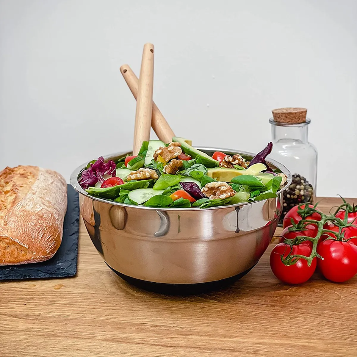 Stainless Steel Mixing Bowls Salad Bowl Non-Slip Stackable Serving Bowl with Airtight Lids for Kitchen Cooking Baking,Et