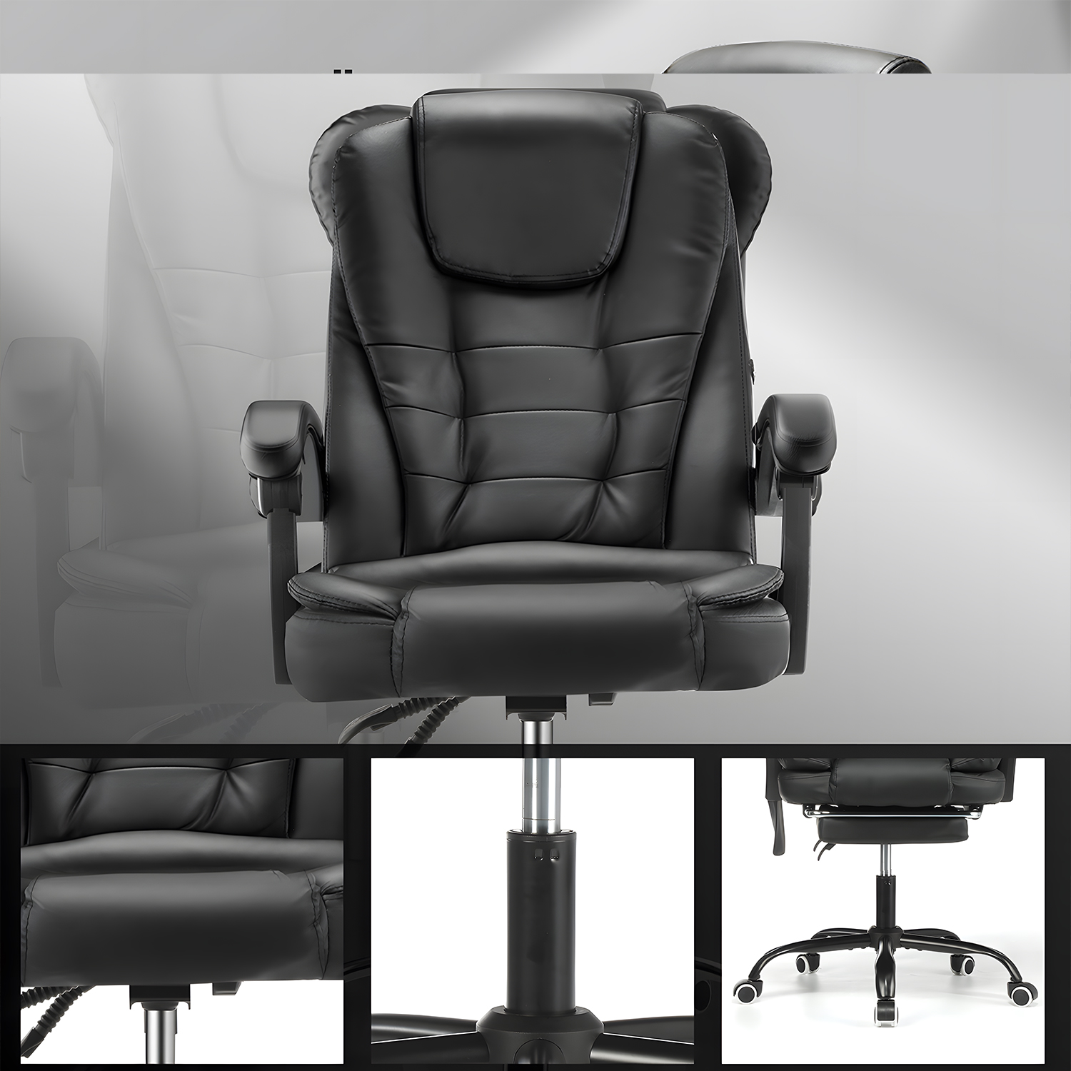 Executive bureaustoel Bureaustoel met hoge rugleuning Ergonomische fauteuil Computerstoel PU-lederen gamingstoel met kantelfunctie