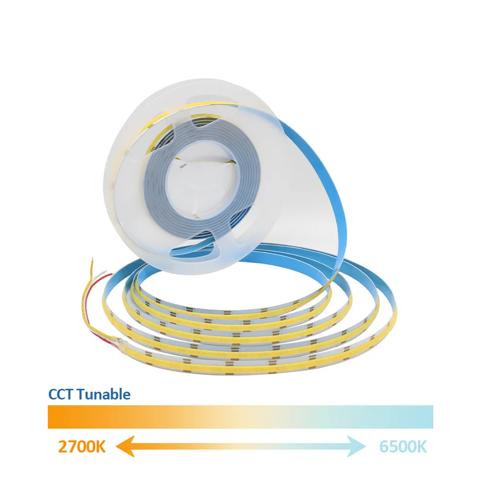 Taśma LED COB 12V 24V DC CCT 2700K-6500K RA90 Ściemnialna Elastyczna Taśma LED z Podwójnym Zmianą Koloru Liniowa Taśma 5mm 8mm 10mm