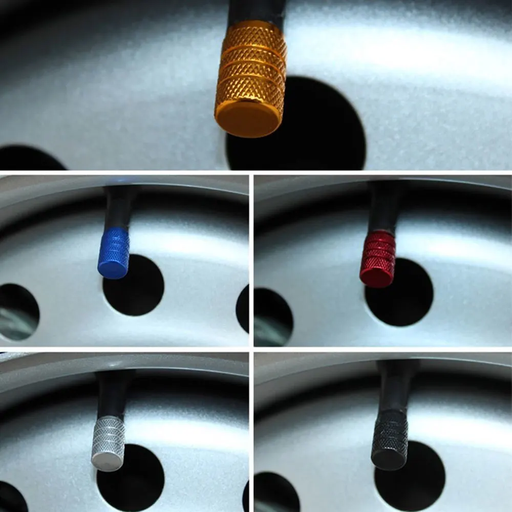4 Uds. Tapas de válvula de neumático estilo moleteado, tapas de válvula de aire de vástago de rueda de bicicleta de coche de aluminio y plata, accesorio de tapa de presión de neumático