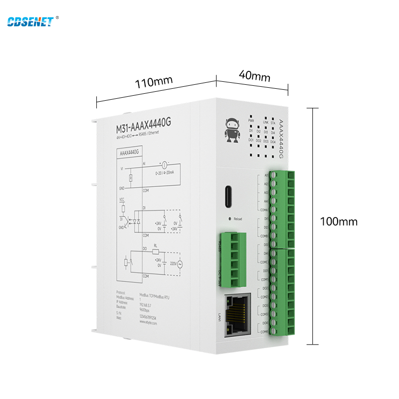 4DI+4AI+4DO Remote IO Modul RS485 Ethernet CDSENET M31-AAAX4440G Analog Switch Erfassung Modbus TCP RTU Firmware Upgrade PNP