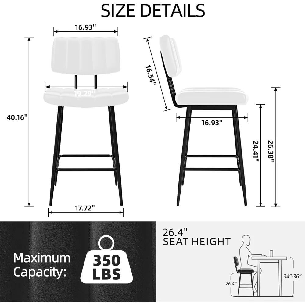 Bar Stools Barstools with Sturdy Legs, Leather Counter Height Bar Stool for Kitchen, Dining,Farmhouse Counter Stools