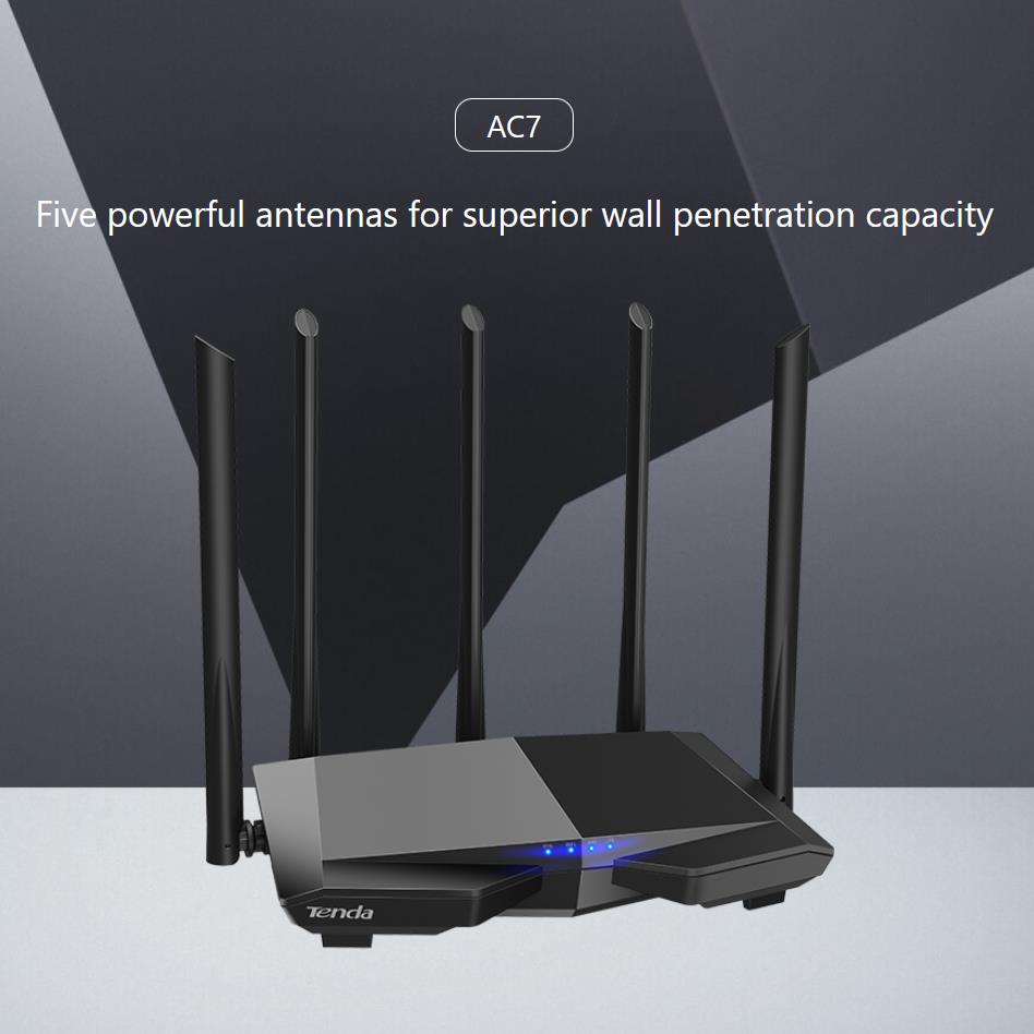 Tenda-enrutador inalámbrico de doble banda AC7, repetidor de rango Wifi con 5 antenas de alta ganancia de 6dBi, extensor de cobertura más amplia, AC1200