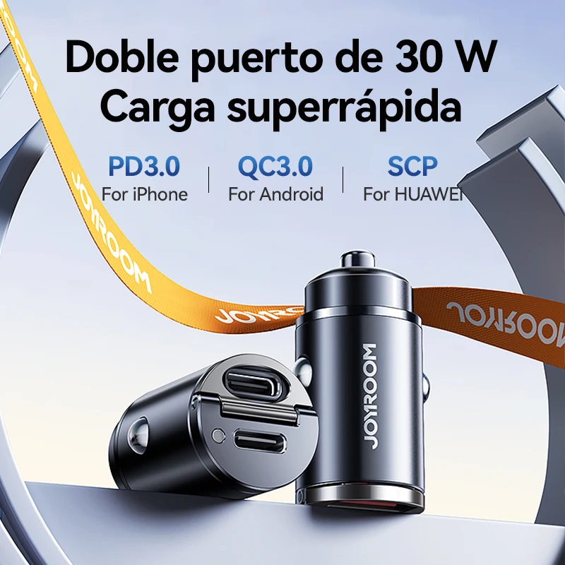 Joyroom-cargador de coche con anillo de tracción, 30W, USB tipo C, puertos rápidos duales, carga rápida, Mini adaptador de cargador de teléfono para coche, accesorios para coche PD QC