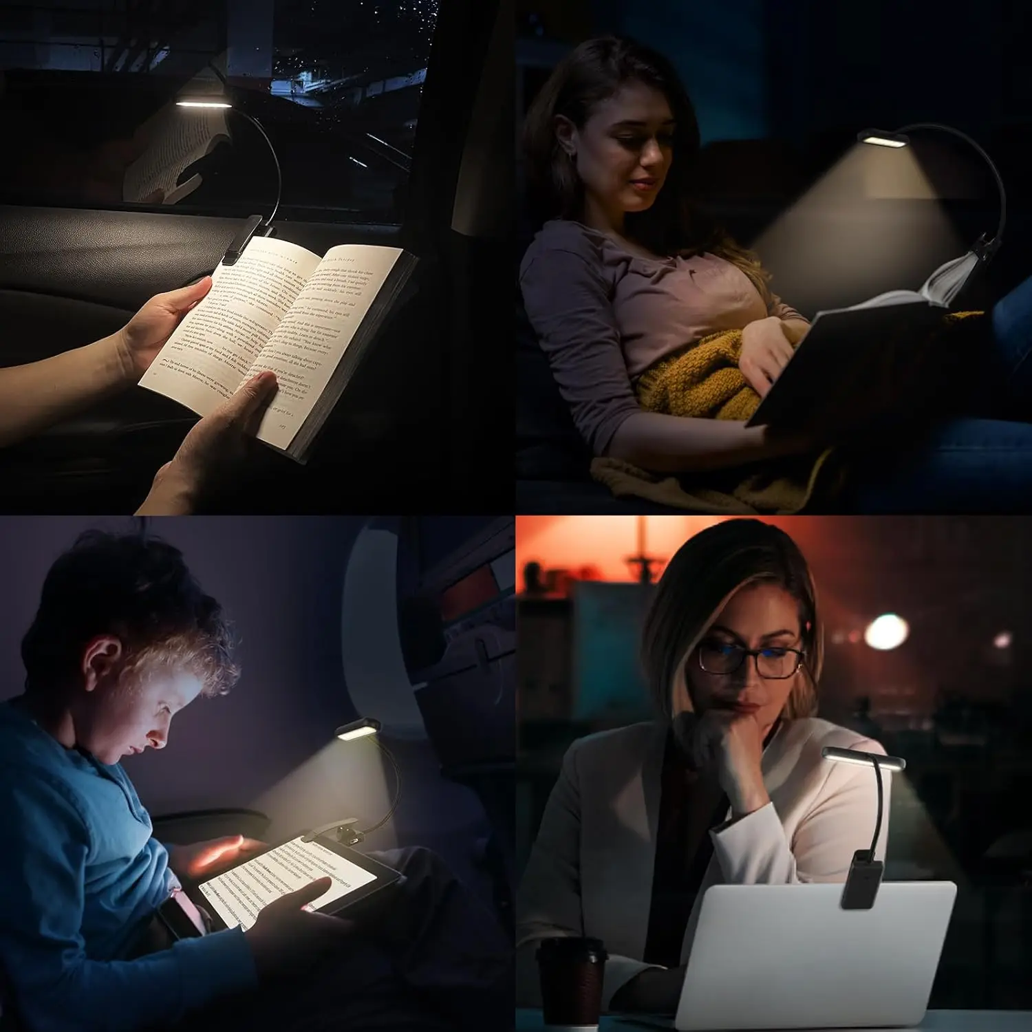 Luz LED de lectura para libros, lámpara de luz regulable recargable por USB con Clip para el cuidado de los ojos, lámpara de lectura nocturna Flexible ajustable