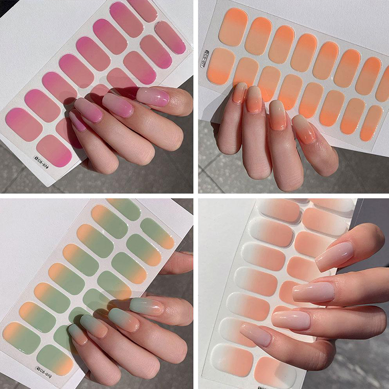 Envolturas de uñas de Gel completamente curadas desnudas, pegatina de larga duración sin lámpara, calcomanía de uñas francesa, pegatina impermeable para uñas Omber, 16 puntas
