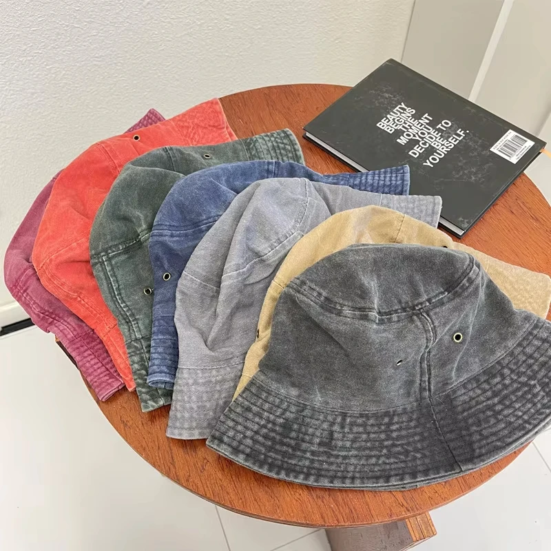 Retro washed fisherman hat for couples, fashionable vintage basin hat, breathable solid color thin design, spring and summer