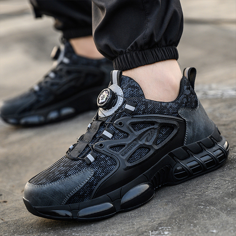 Sicherheitsschuhe für Herren, Stahlkappe, pannensicher, Herren-Arbeitsschuhe, rutschfest, verstärkte Sohle, drehbarer Knopf, modischer Sneaker