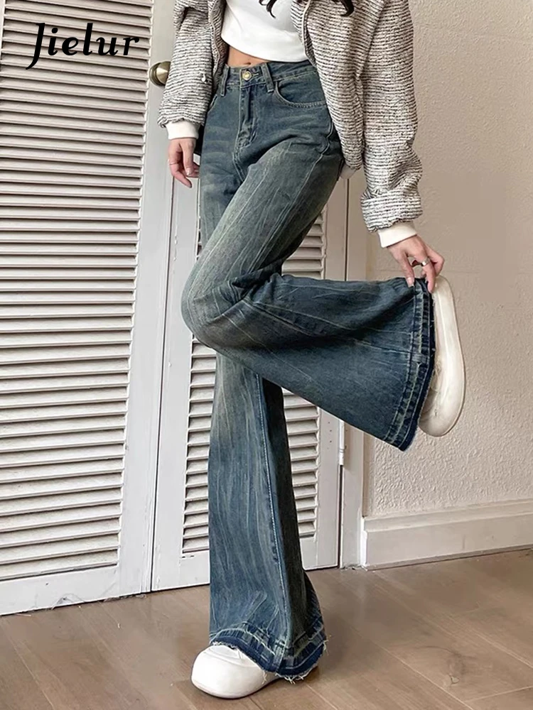 Jielur-pantalones vaqueros ajustados informales para mujer, Jeans de estilo americano, Chic, de oficina, con bolsillos, básicos, color azul, a la moda, para invierno