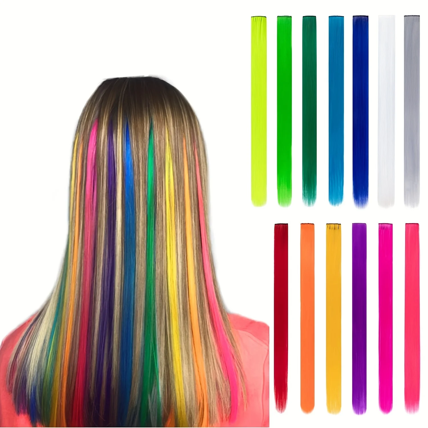 13 cores coloridas festa destaque clipe em extensões de cabelo reto para meninas 22 Polegada y2k multi-cor cabelo sintético postiços