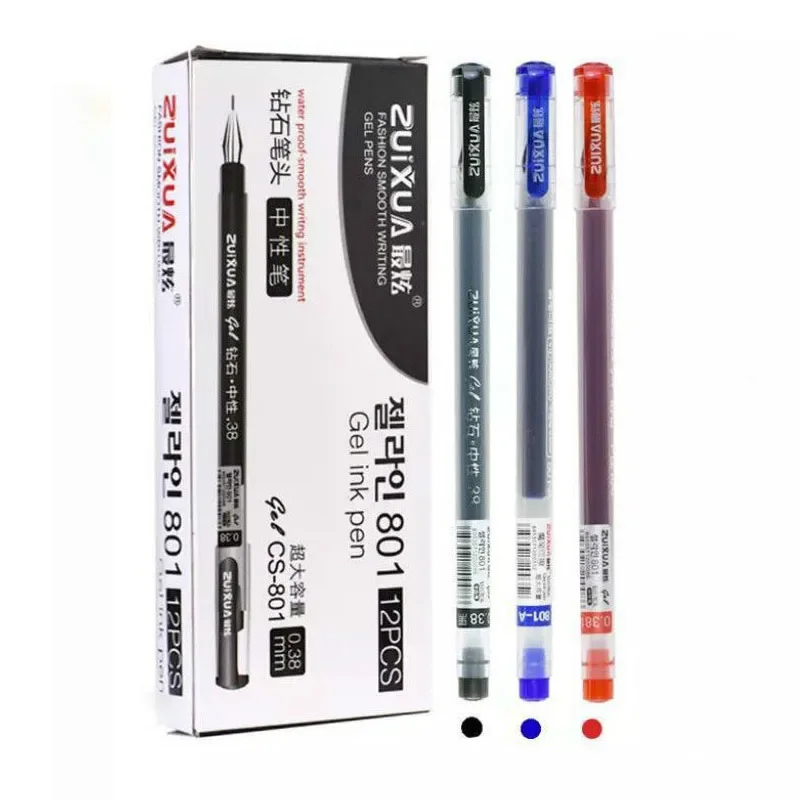 12 sztuk/zestaw 0,38 mm o dużej pojemności diamentowa końcówka długopis żelowy czarny/niebieski/czerwony atrament egzamin podpisywanie pisanie szkolne materiały biurowe