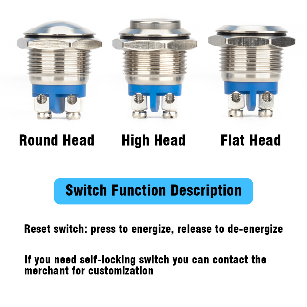 16Mm 1NO Cao Đầu Phẳng Chống Nước Nhất Thời Thiết Lập Lại Kim Loại Công Tắc Ấn Nút Vít Nhà Ga Xe Động Cơ Chuông Cửa Nguồn Máy Tính công Tắc
