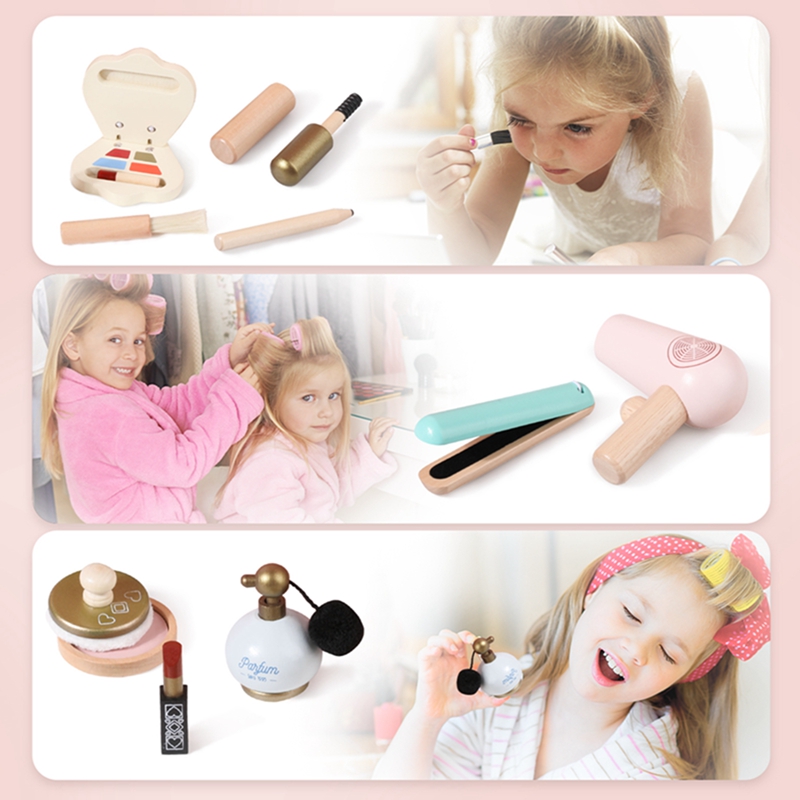 Деревянный детский набор для макияжа для девочек, игровая помада для девочек, косметичка Монтессори, образование, косметичка, подарочные игрушки